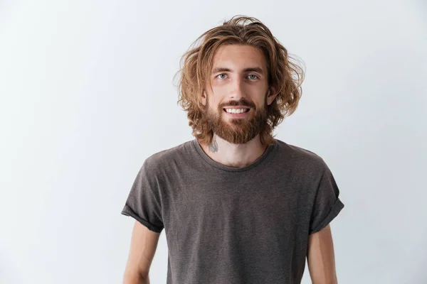 Caucasian handsome young bearded happy man — Stock Photo, Image