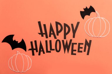 El ifade mutlu Halloween pumpkins ve yarasalar yakınında ile yazılı