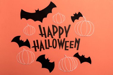 El ifade mutlu Halloween pumpkins ve yarasalar yakınında ile yazılı