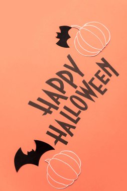 El ifade mutlu Halloween pumpkins ve yarasalar yakınında ile yazılı