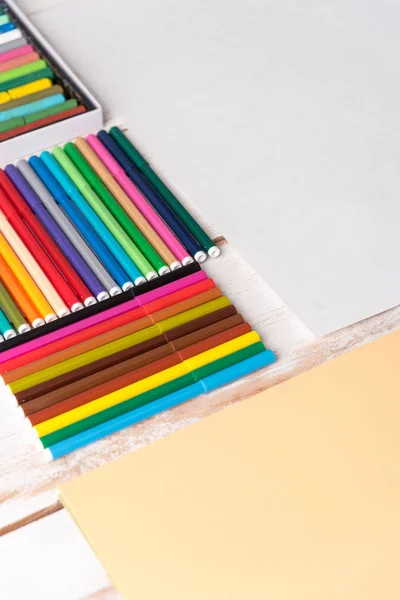 Top view of markers in boxes on table — Stock Photo, Image