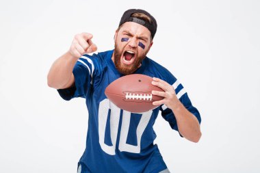 Sana işaret ragbi topu tutan adam fan çığlık.