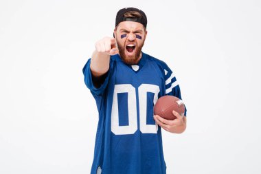 Sana ragbi topu tutan işaret heyecanlı adam fan.