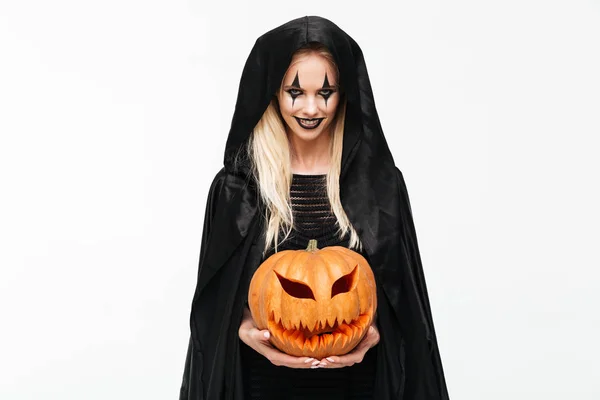 Retrato de uma mulher loira do mal assustador em halloween make-up — Fotografia de Stock