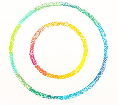 İki daire ile renkli pastel tebeşirler çizilmiş Üstten Görünüm 