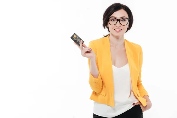 Portrait of a smiling brunette woman in eyeglasses — Stock Photo, Image