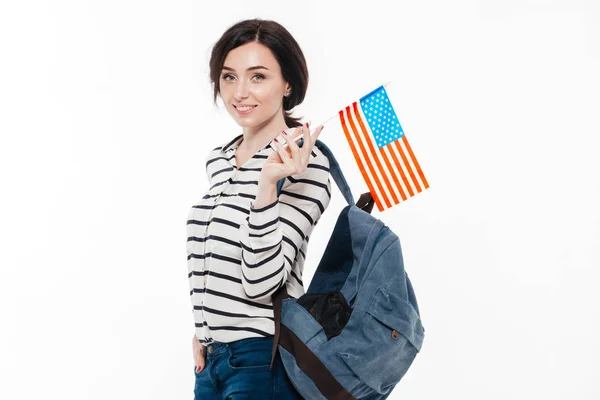 Retrato de una adolescente con mochila con bandera de EE.UU. —  Fotos de Stock