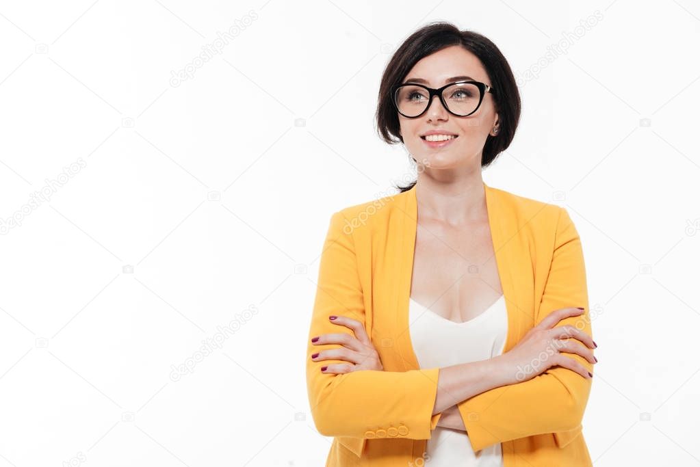 Portrait of a joyful pretty woman in eyeglasses