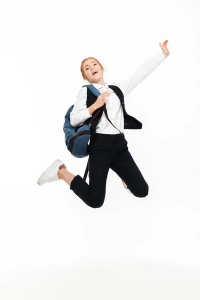 Imagen completa de la alegre estudiante gigner con mochila — Foto de Stock