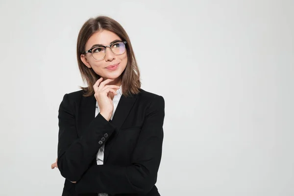 A szemüvegek, nő, boldog menedzserként portréja — Stock Fotó