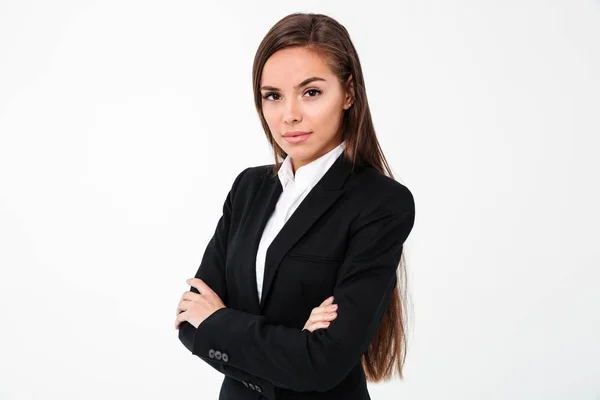 Amazing cheerful business woman standing with arms crossed — Stock Photo, Image