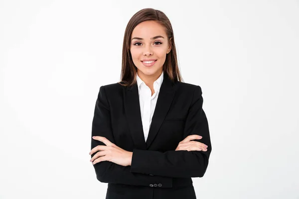 Increíble mujer de negocios alegre de pie con los brazos cruzados —  Fotos de Stock