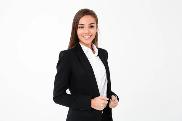 Mulher de negócios alegre de pé isolado — Fotografia de Stock