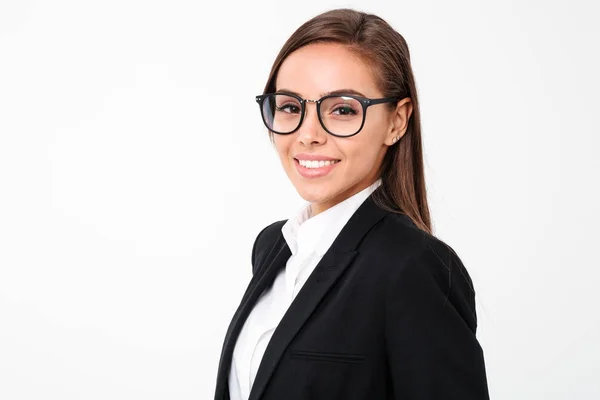 Mulher de negócios alegre de pé isolado — Fotografia de Stock