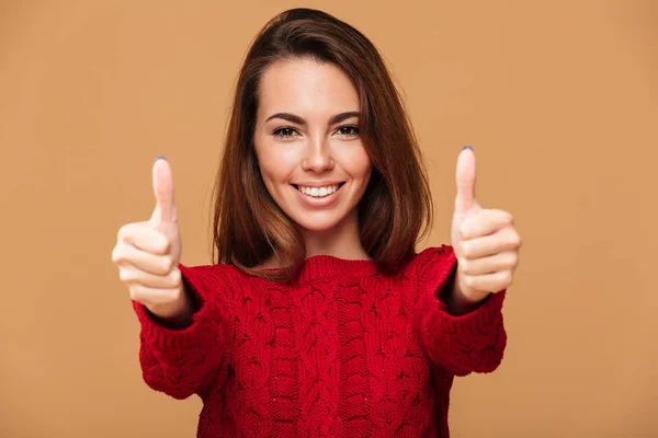 Caucasian lady with thumbs up — Stock Photo, Image