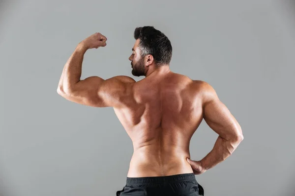 Back view portrait of a muscular shirtless male bodybuilder — Stock Photo, Image