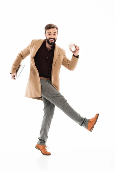 Full length portrait of a cheery young bearded guy — Stock Photo, Image