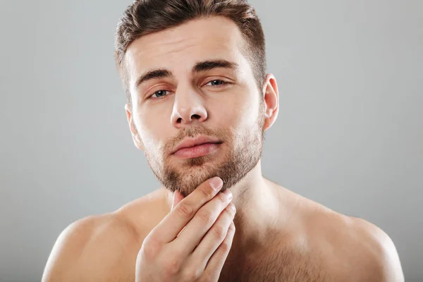 Close up beauty portrait of a young bearded man — Stock Photo, Image