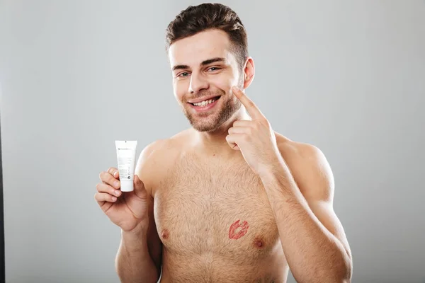 Beauty portrait of a smiling half naked man — Stock Photo, Image