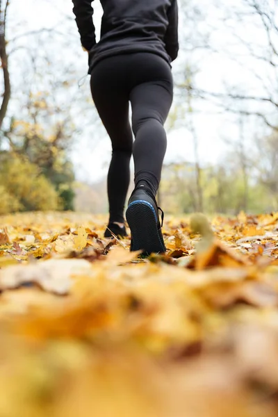 Baksidan på en fitness kvinna jogging — Stockfoto