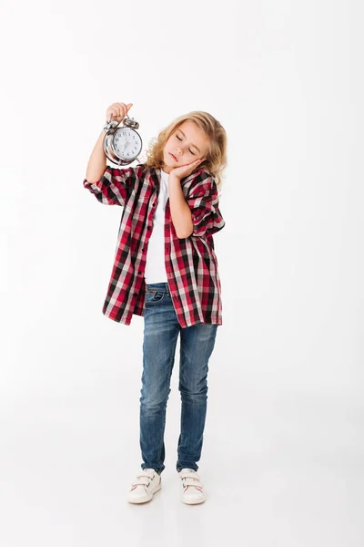 Full length portrait of a sleepy little girl — Stock Photo, Image