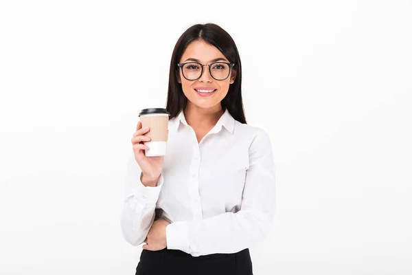 眼鏡の笑みを浮かべてアジア女性実業家の肖像画 — ストック写真