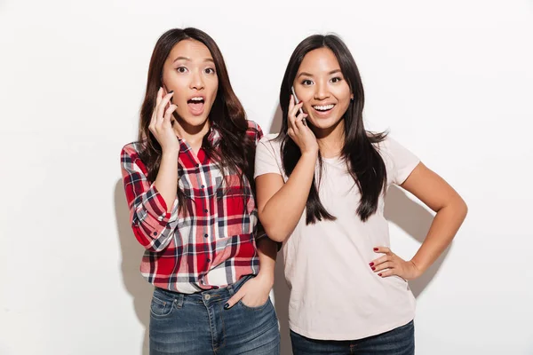 Kvinnor systrar talar av sina mobiltelefoner — Stockfoto
