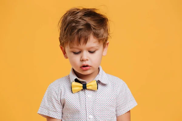 Serious little boy child standing isolated — Stock Photo, Image