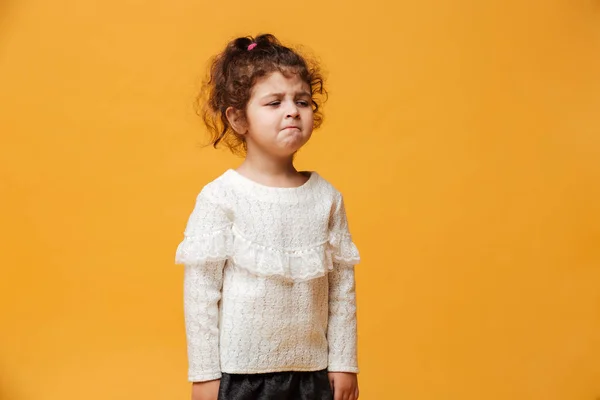 Sad little girl child cry standing isolated — Stock Photo, Image