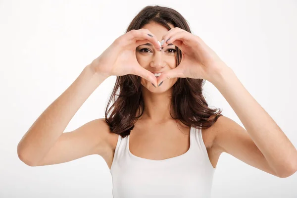 Close up portrait of a happy girl dressed in tank-top — Stock Photo, Image