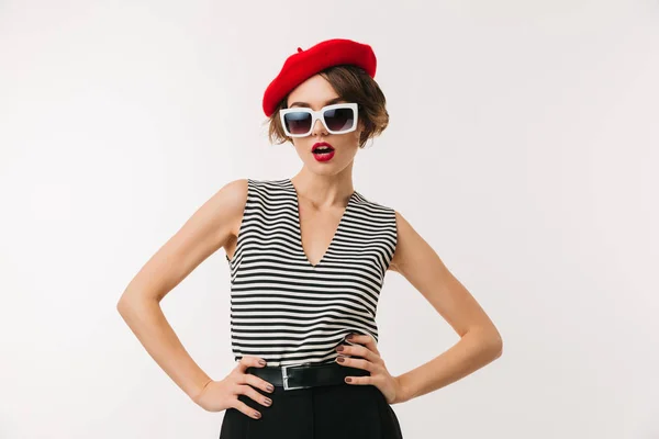 Portrait of a stylish woman wearing red beret — Stock Photo, Image