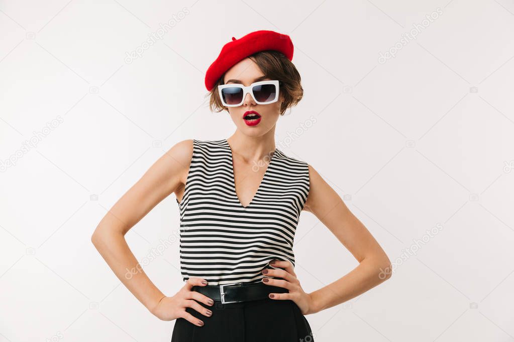Portrait of a stylish woman wearing red beret