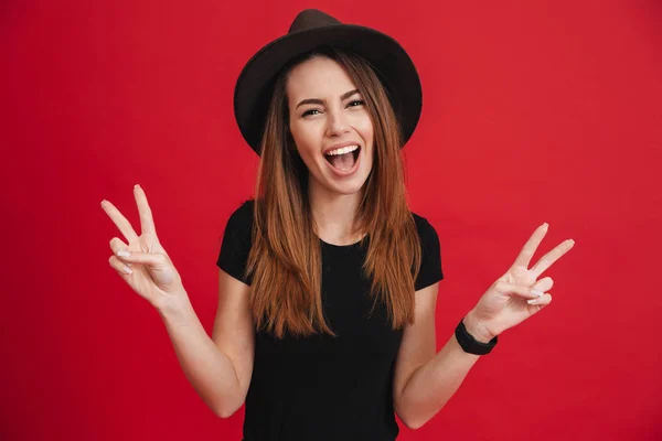 Close up of a cheery stylish girl wearing hat — Stock Photo, Image