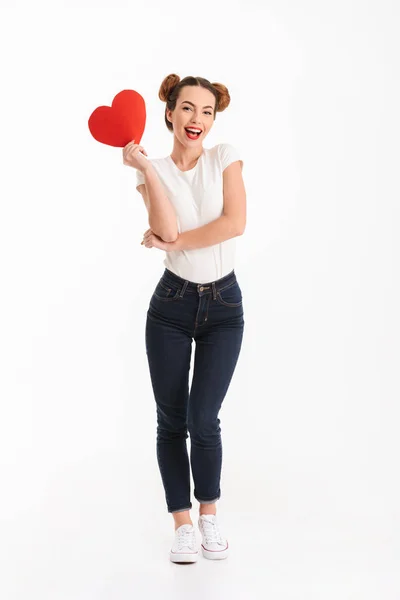 Full length portrait of a laughing casual girl — Stock Photo, Image