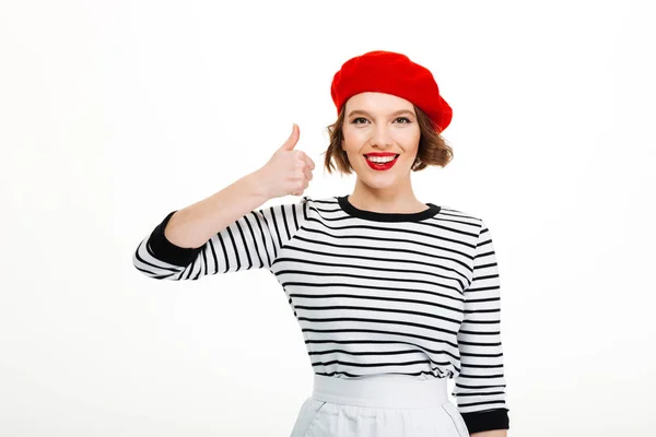 Cute woman showing thumbs up gesture. — Stock Photo, Image