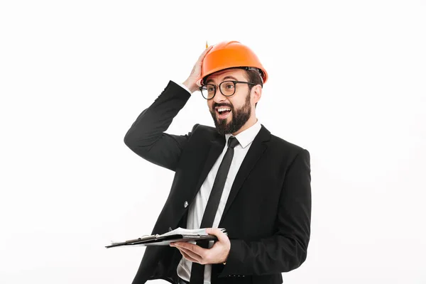 Happy engineer businessman in helmet — Stock Photo, Image
