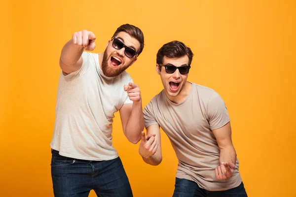 Porträt zweier fröhlicher junger Männer mit Sonnenbrille — Stockfoto
