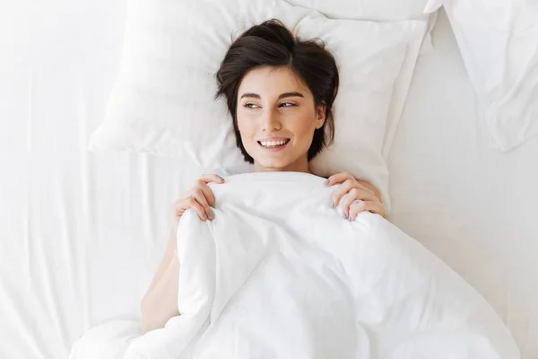 Top view portrait of a cheerful young woman — Stock Photo, Image