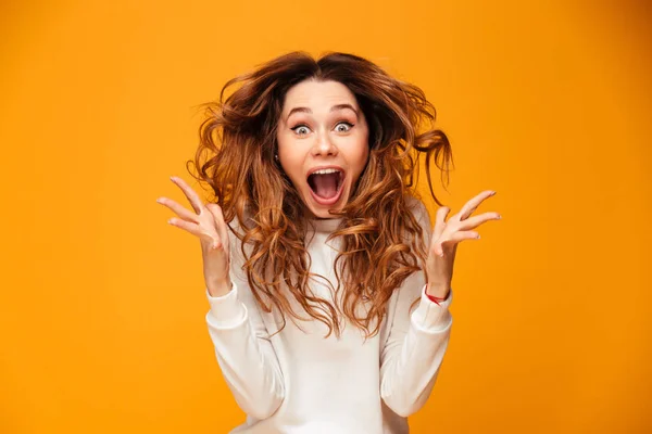 Screaming young woman standing isolated Royalty Free Stock Images