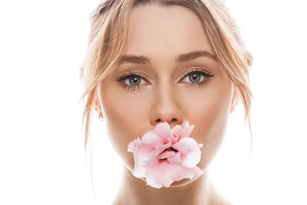 Photo of amazing woman 20s with brown hair in bun and makeup loo — Stock Photo, Image