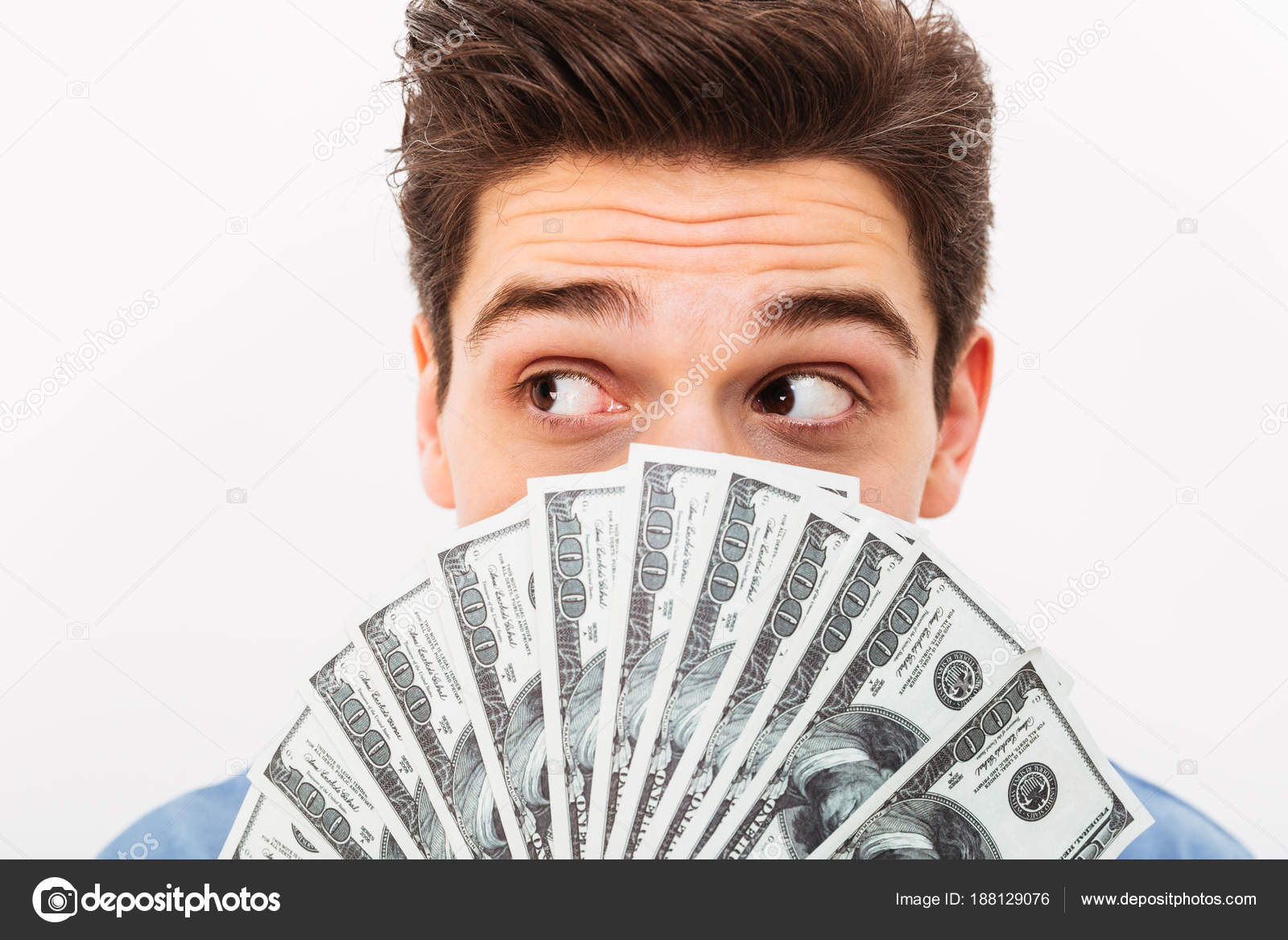 Portrait Closeup Of Pleased Guy With Dark Short Hair