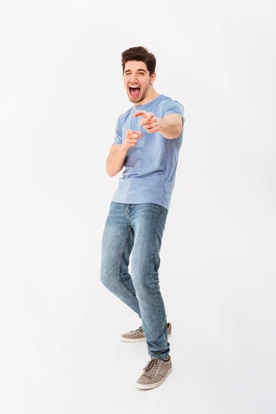 Full-length photo of caucasian man in casual t-shirt and jeans s — Stock Photo, Image