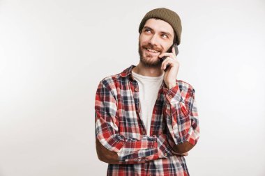 Bir gülümseyen portresi adam ekose gömlekli sakallı