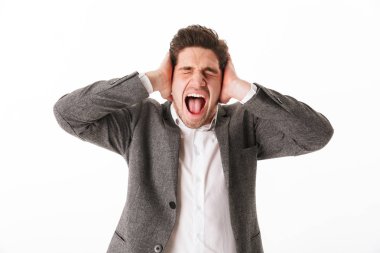 Görüntüsünü ceket çığlık içinde kızgın iş adamı