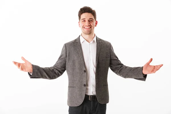 Feliz hombre de negocios satisfecho en la chaqueta posando —  Fotos de Stock