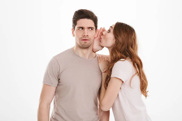 Photo of cute woman with beautiful long brown hair saying breath — Stock Photo, Image