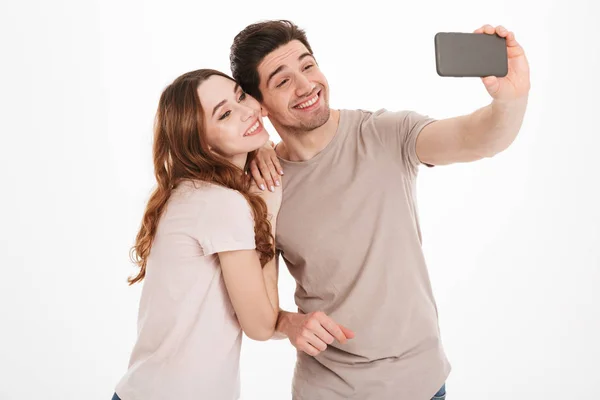 Portrait of two happy people man and woman displaying affection — Stock Photo, Image