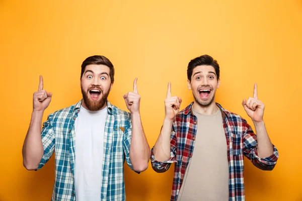 Portret van een twee gelukkige jonge mannen permanent — Stockfoto