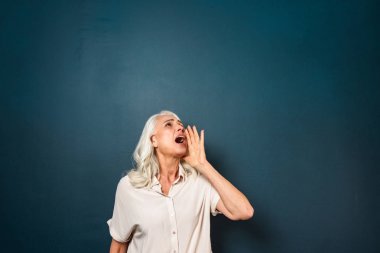 Ciddi olgun yaşlı kadın talk birine çığlığı.