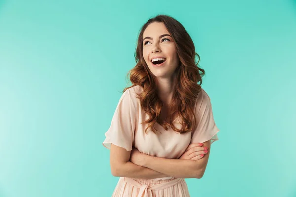 Portrait of a laughing young girl in dress — Stock Photo, Image